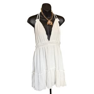 ✨ White Gauze Fairy Halter Mini Dress – Open Back Boho